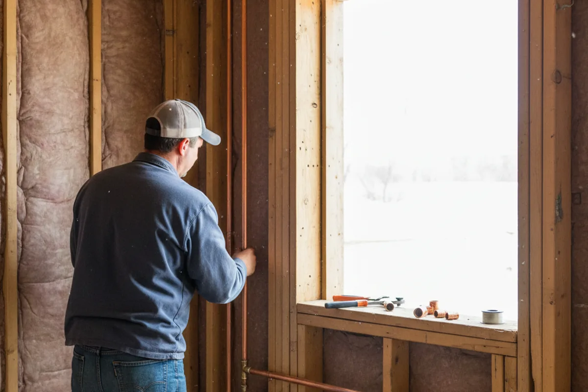 Licensed plumber running new copper supply lines in a Eastview home